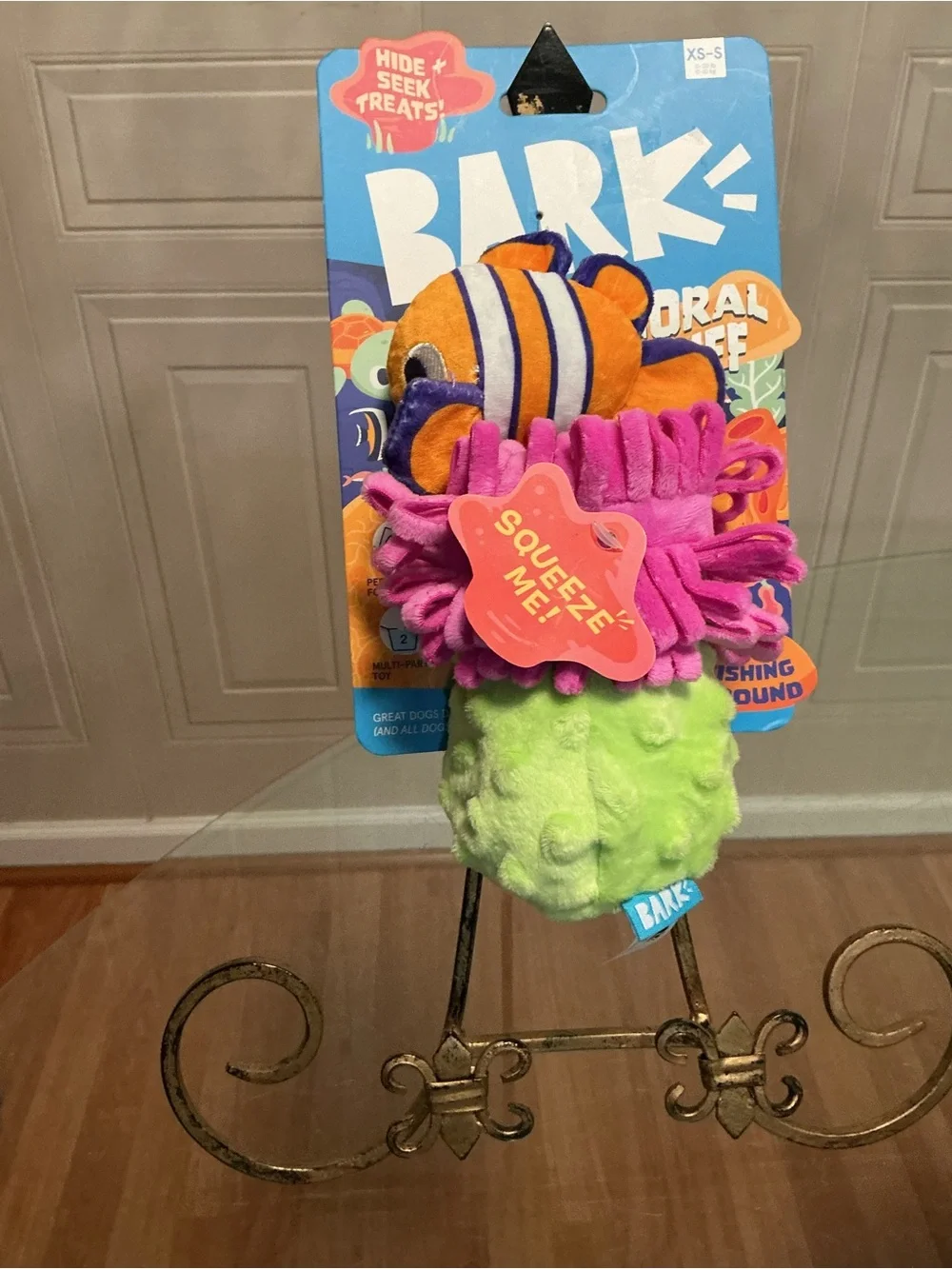 Bark Box Small Clown Fishing Around Plush Dog Toy Crinkle Squeaker Treat Trap